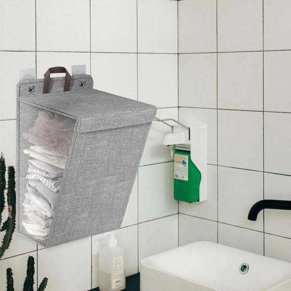 LIFKOME Wall Hanging Laundry Basket in Grey Cotton Linen for Bedroom Bathroom
