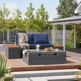 Devoko Outdoor Daybed Set Rattan Lounge Bed Navy Blue Space Saving 