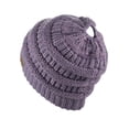 thumbnail image 3 of C.C BeanieTail Sparkly Sequin Cable Knit Messy High Bun Ponytail Beanie Hat, Violet, 3 of 4