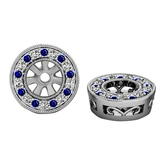0.20 Carat (ctw) 10k White Gold Round Blue Sapphire And White Diamond Removable Jackets for Stud Earrings 1/5 CT