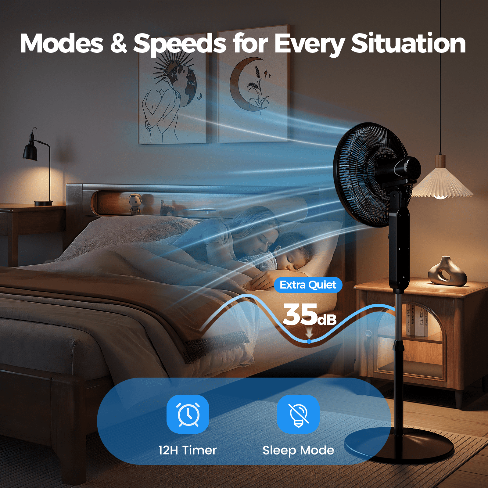 16" Oscillating Pedestal Fan with Remote, 3-Speed Stand up Fan with Adjustable Height and Tilt, Less Noise Cooling Fan, for Home Office Room Bedroom