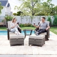 thumbnail image 3 of MeetLeisure 5 Piece Wicker Patio Furniture Set, 2 Swivel Rocker Chairs with 2 Ottomans and 1 Side Table, High Back, Deep Seating, Wide Armrest, Thick Cushions for Deck Porch, Beige, 3 of 11
