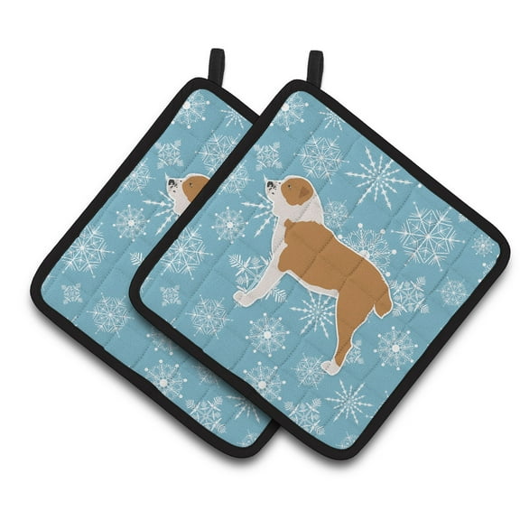 Carolines Treasures BB3528PTHD Winter Snowflake Central Asian Shepherd Dog Pair of Pot Holders  7.5HX7.5W multicolor