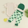 thumbnail image 4 of Kaprioy Boys Summer Outfit 3PCS DADDY'S FUTURE FARMING BUDDY Letter Print Romper Pants Hat Outfit Baby Boy Outfits, 4 of 8