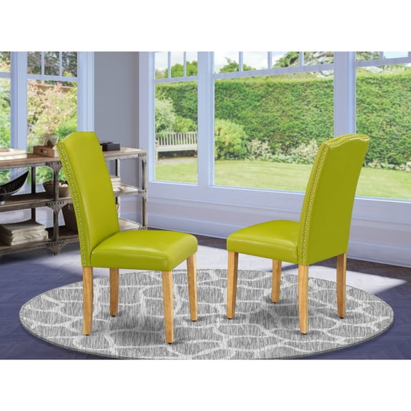 Gothic Dining Chairs Set of 2, Faux Leather Upholstered Parsons Chairs with Nailhead Trim & Oak Legs