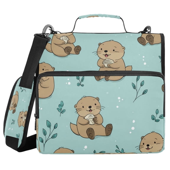 Water-Resistant 3-Ring Binder Organizer with Multiple Pockets Zipper Binder Bag for Office Cute Otter Pattern