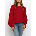 thumbnail image 5 of Women'S Oversized Crewneck Sweater Batwing Puff Long Sleeve Cable Slouchy Pullover Jumper Tops, 5 of 6