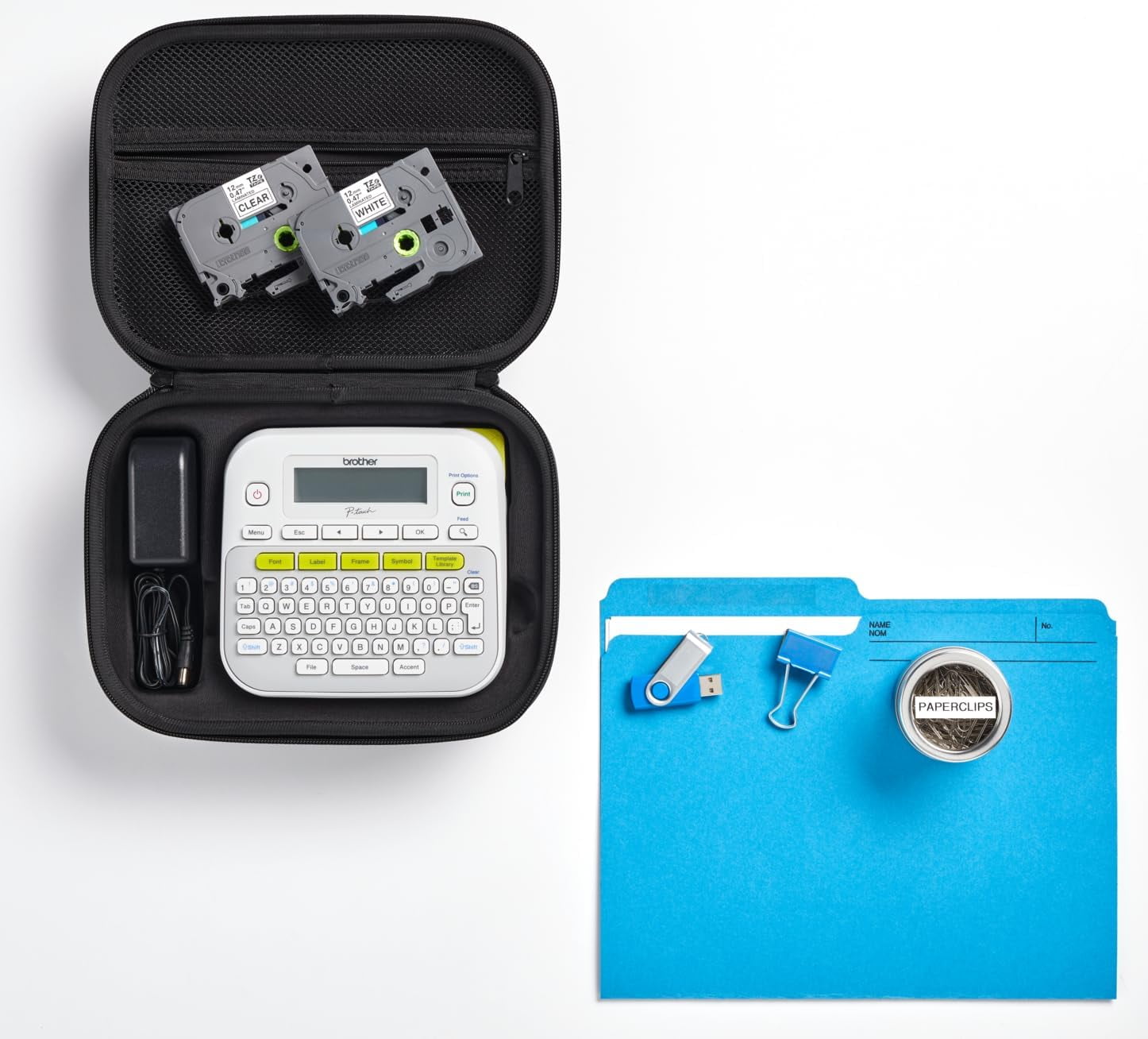 P-Touch, PTD210, Easy-to-Use Label Maker Bundle (4 Label Tapes Included), White, Small