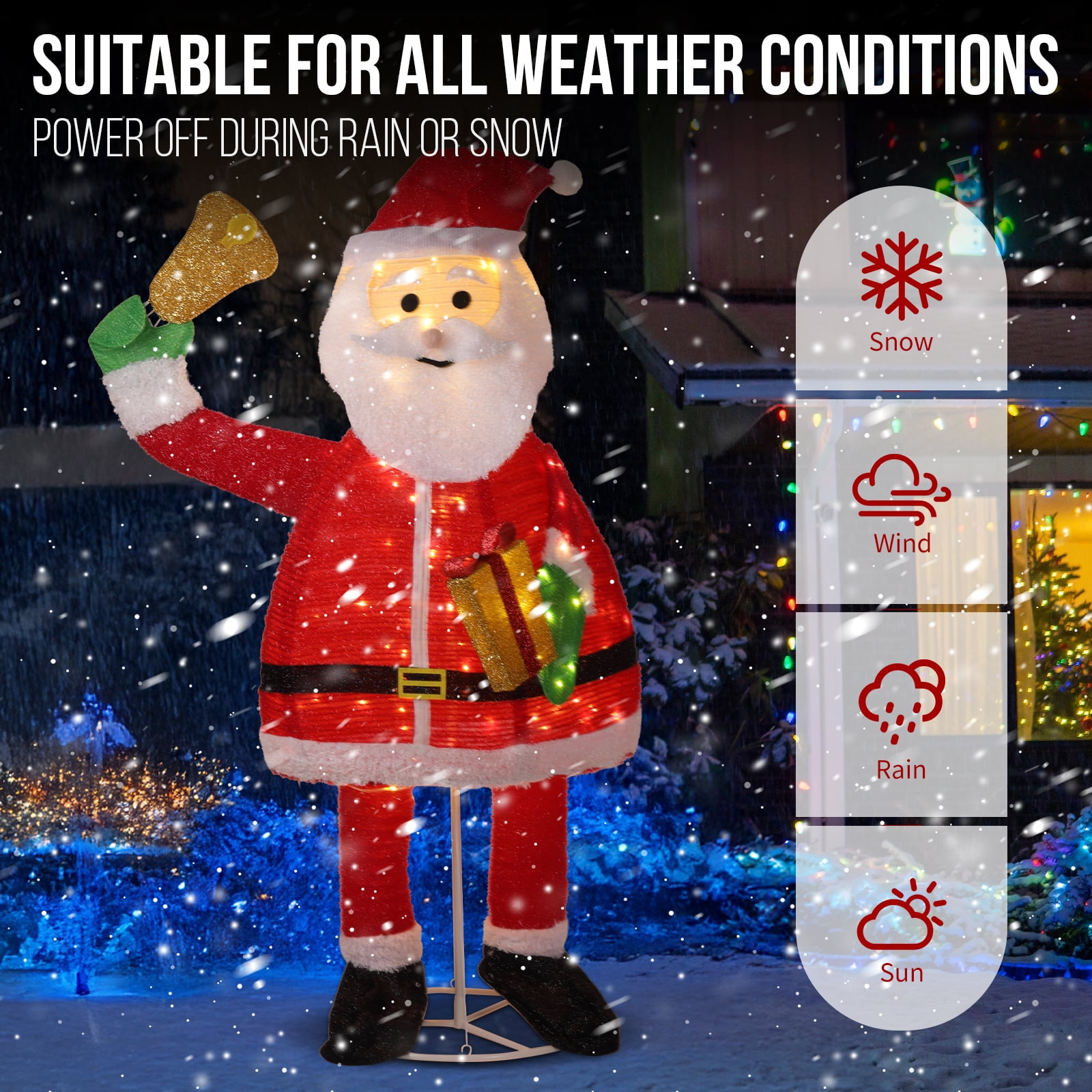 Astoutdoor Lighted Santa Claus Christmas Yard Decoration, Pre-Lit Pull-Up with 200 Warm White LEDs, 32.68 in x 7.09 in x 31.50 in, White