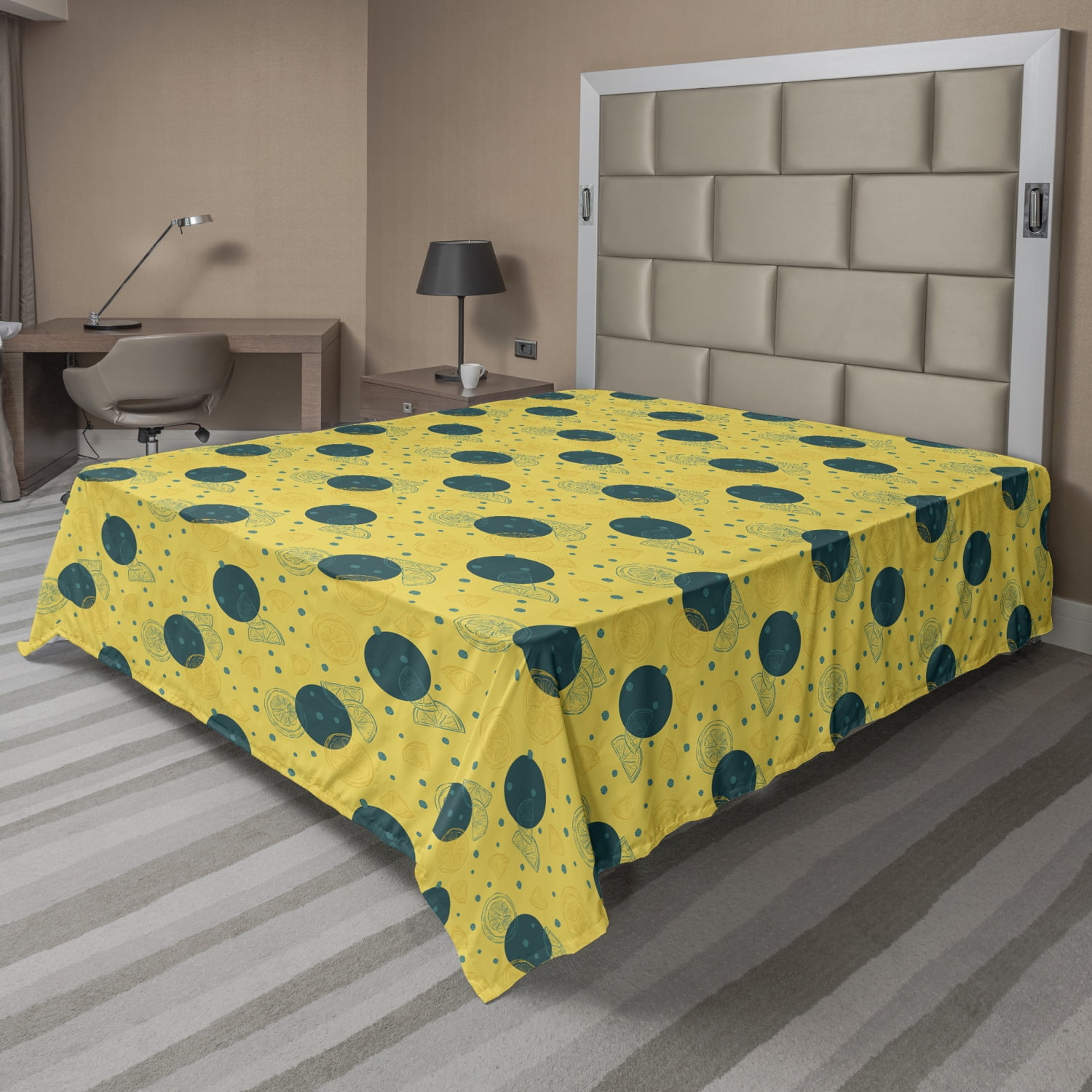 Retro Flat Sheet Lemon Slices And Limes On Large Circles Geometric Pop Art Freshness Graphic Soft Comfortable Top Sheet Decorative Bedding 1 Piece 6 Sizes Mustard Dark Teal By Ambesonne Walmart Com walmart