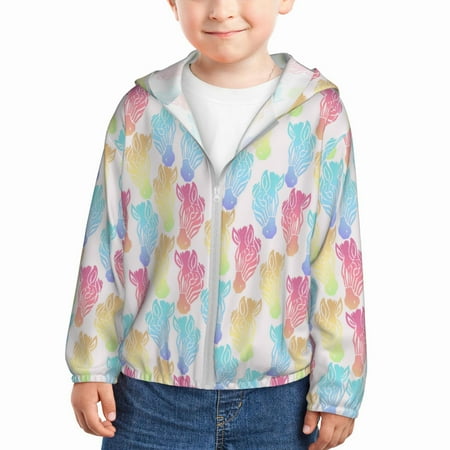 

Sun Hoodie for Kids rainbow color zebra cute Long Sleeve Swim Fishing Shirts Sun Protection Zip Up Jacket Clothing Athletic Hoodie