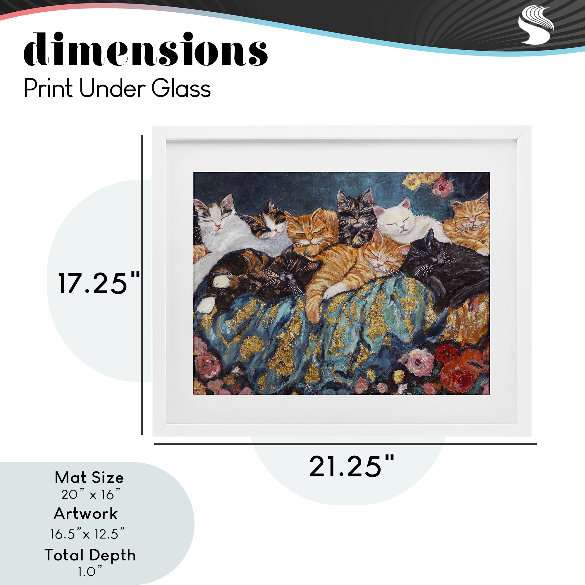 Sleepy Kitty Crowd with Flowers White Framed Print Under Glass, design by Sara Culpepper