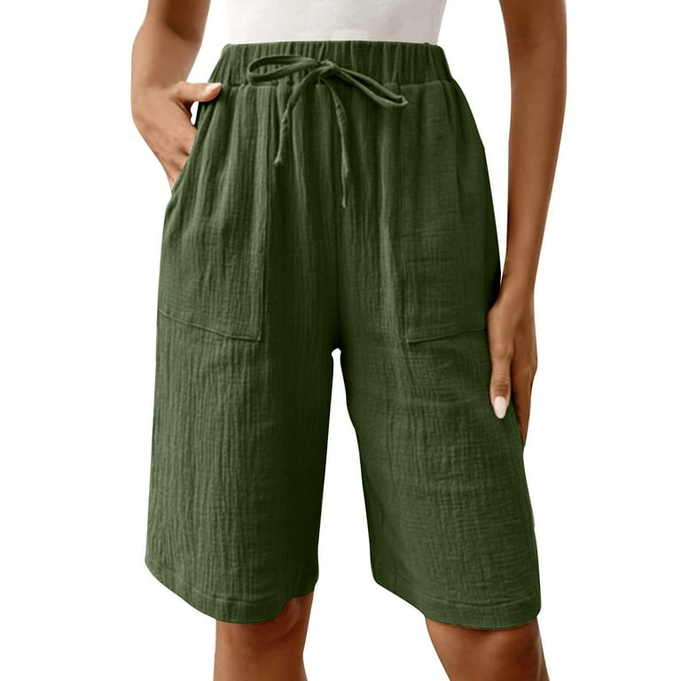 Olyvenn Stylish Women's Casual Bermuda Shorts Stretchy Wide Leg