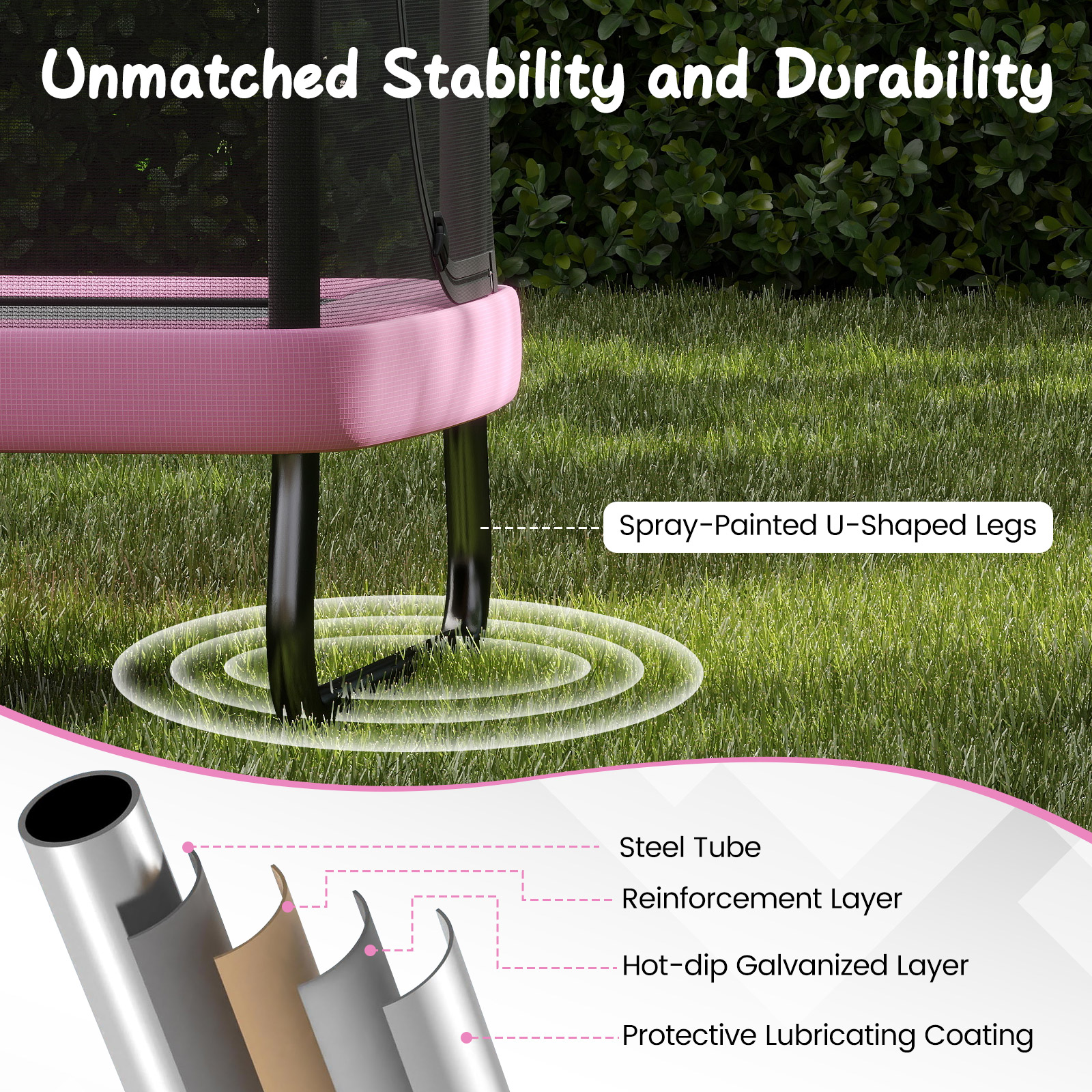 Topbuy 6 x 4 FT Rectangle Kids Trampoline Indoor Outdoor Recreational Trampoline with Swing Pink