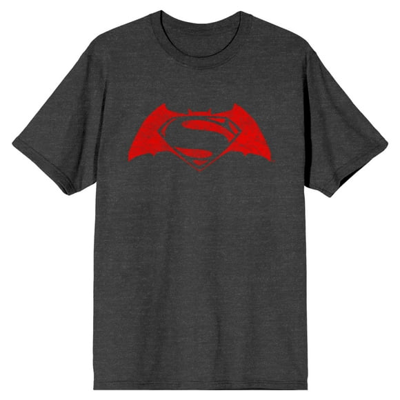 Batman V Superman Dawn Of Justice Red Logo Men's Heather Charcoal Graphic T-Shirt-XL