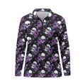 thumbnail image 3 of FUIALDOLG Purple Floral Skull Halloween Funny Print Women's Long Sleeve Shirt Moisture Wicking Quick Dry Golf Tennis Sports Shirts Tops Slim Fit Straight Blouses for Holiday,L, 3 of 7