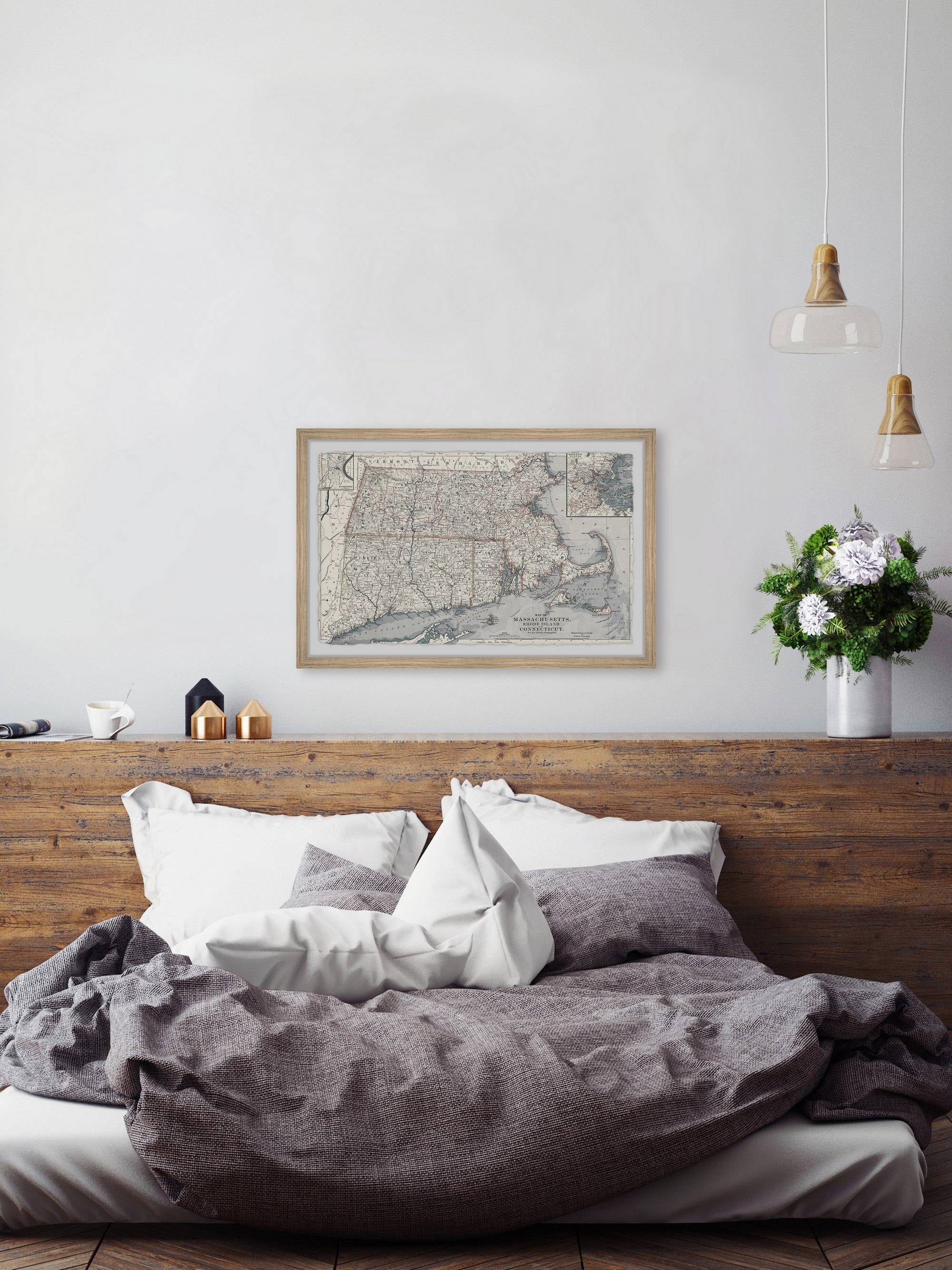 Marmont Hill Old Map of Massachusetts Framed Wall Art