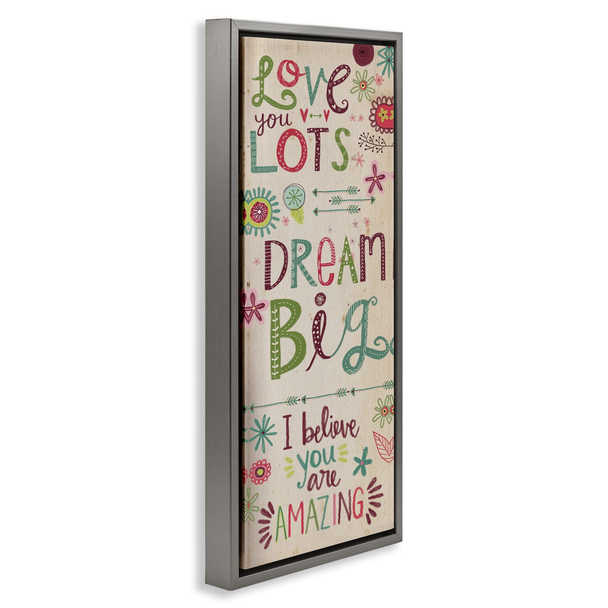 Stupell Industries Encouraging Floral Dream Big Art for Kids Painting Gray Floater Framed Canvas Art Print Wall Art, 11 x 25
