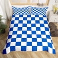 thumbnail image 2 of Erosebridal Checkered Gingham Duvet Cover Full, Blue White Bedding Sets Full Size, Rectangle Geometry Decor, Reversible, 2 of 7