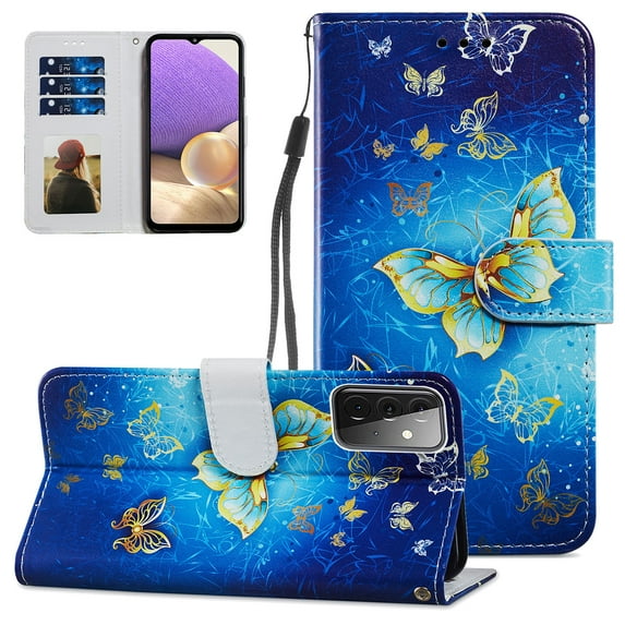 Wallet Case for Samsung Galaxy A72 5G/4G, Galaxy A72 Cover(4G/5G Version), Allytech PU Leather Flip Case with Wrist Strap Credit Card Slots Holder Magnetic Closure for Samsung A72, Gold Butterfly