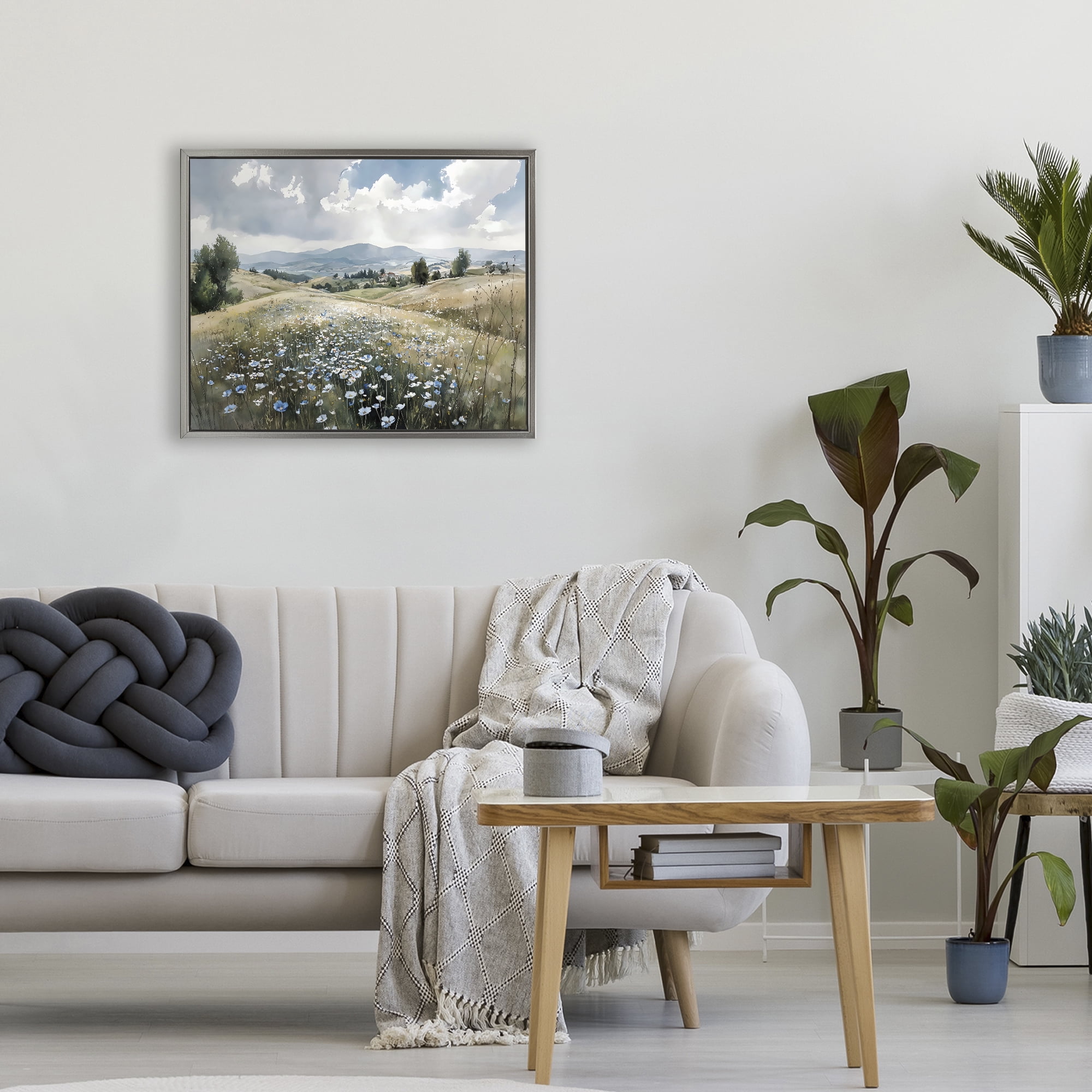 Stupell Industries Poppy Blues Across Meadow Gray Framed Floater Canvas Wall Art, design by Franklyn Gregory
