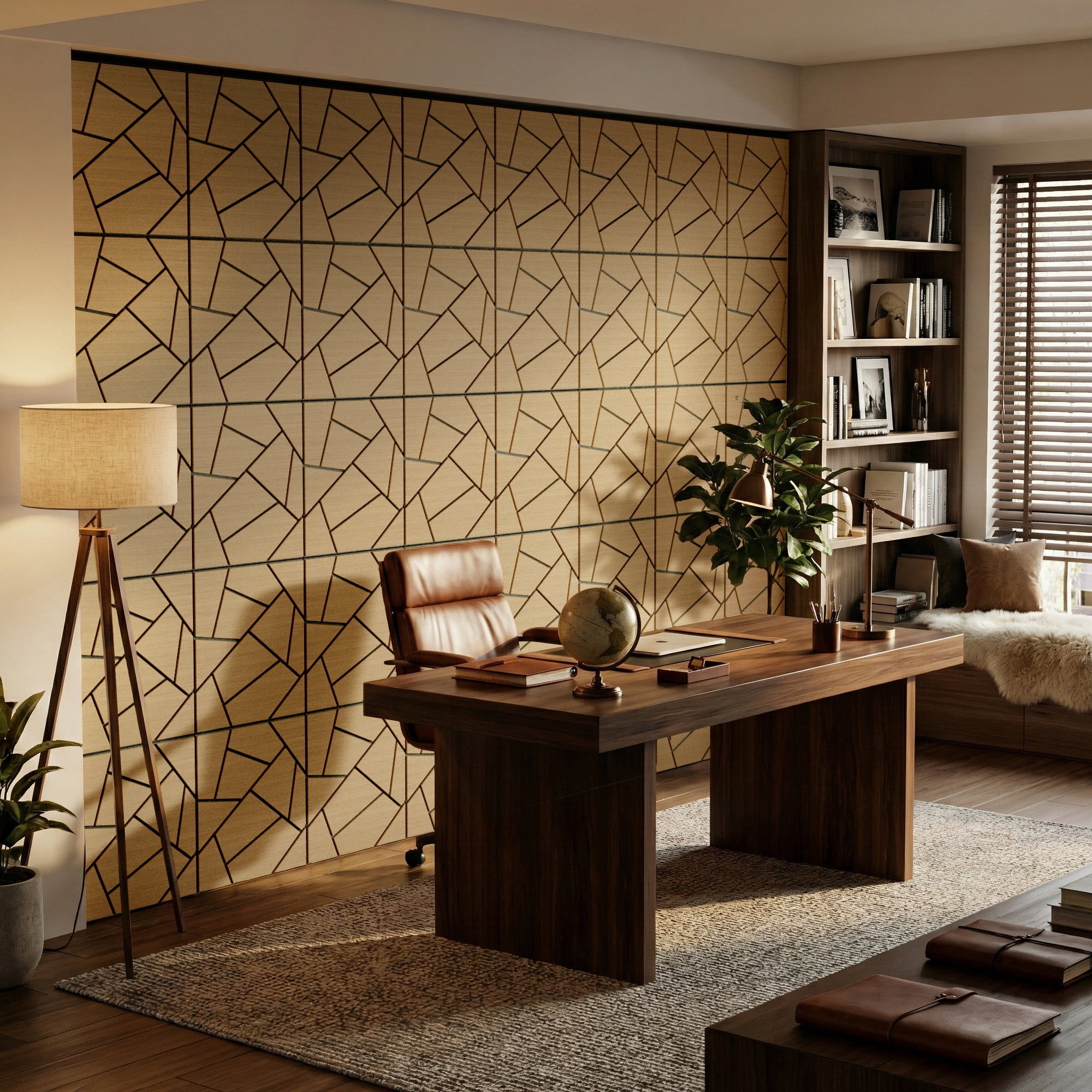 Fahomiss Abstract Geometric Acoustic Wood Slat Wall Tiles 4-Pack 24"x24", 3D Panel, Walnut
