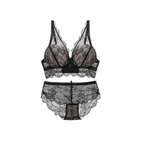 

SHEMALL Women Lace Embroidery With Steel Ring Gathering Bra + Panties Set