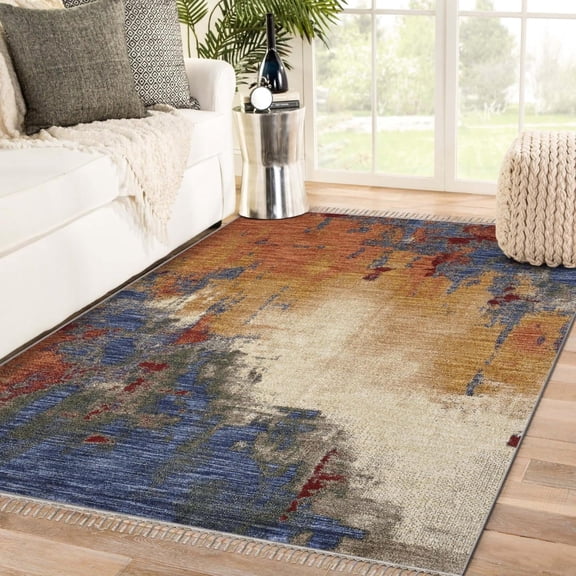 Luxe Weavers Abstract Distressed Multicolor 5x7 Fringed Area Rug