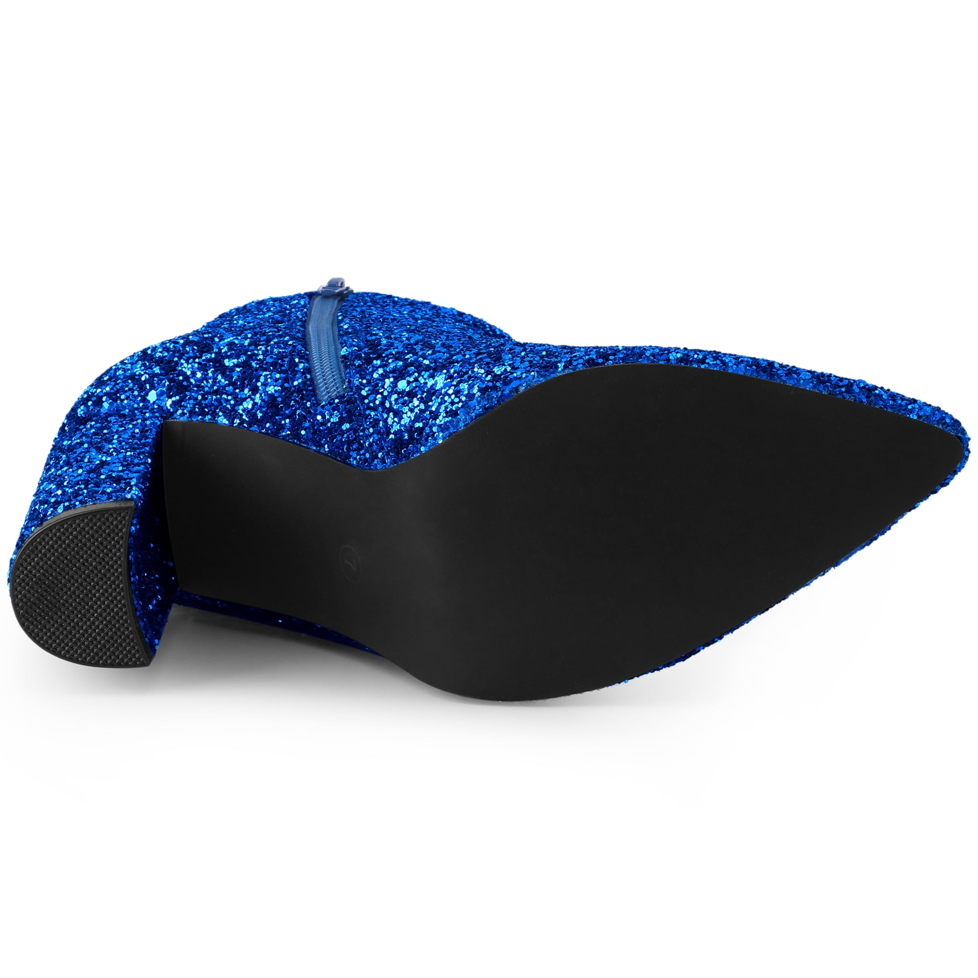 DARING DIVA Glitter Pointed Toe Chunky Heel Ankle Boots Royal Blue 7