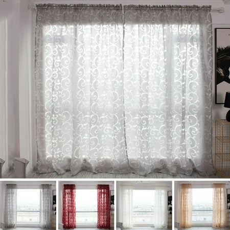 1pcs Luxury Floral Sheer Tulle Net Curtain Panels Voile Curtains
