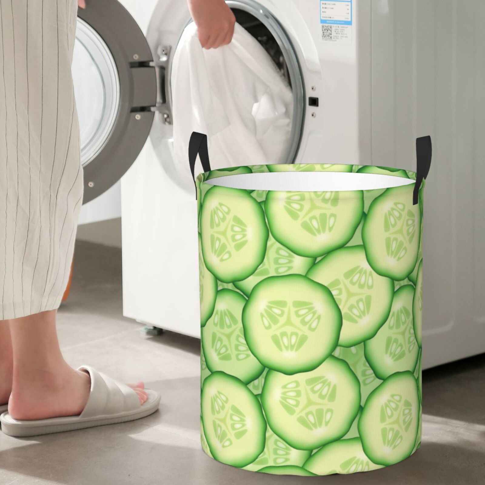 Large Laundry Basket with Handles - Cucumber Pattern funny Kids Baby Dirty Clothes Laundry Hamper for Bedroom Aesthetic