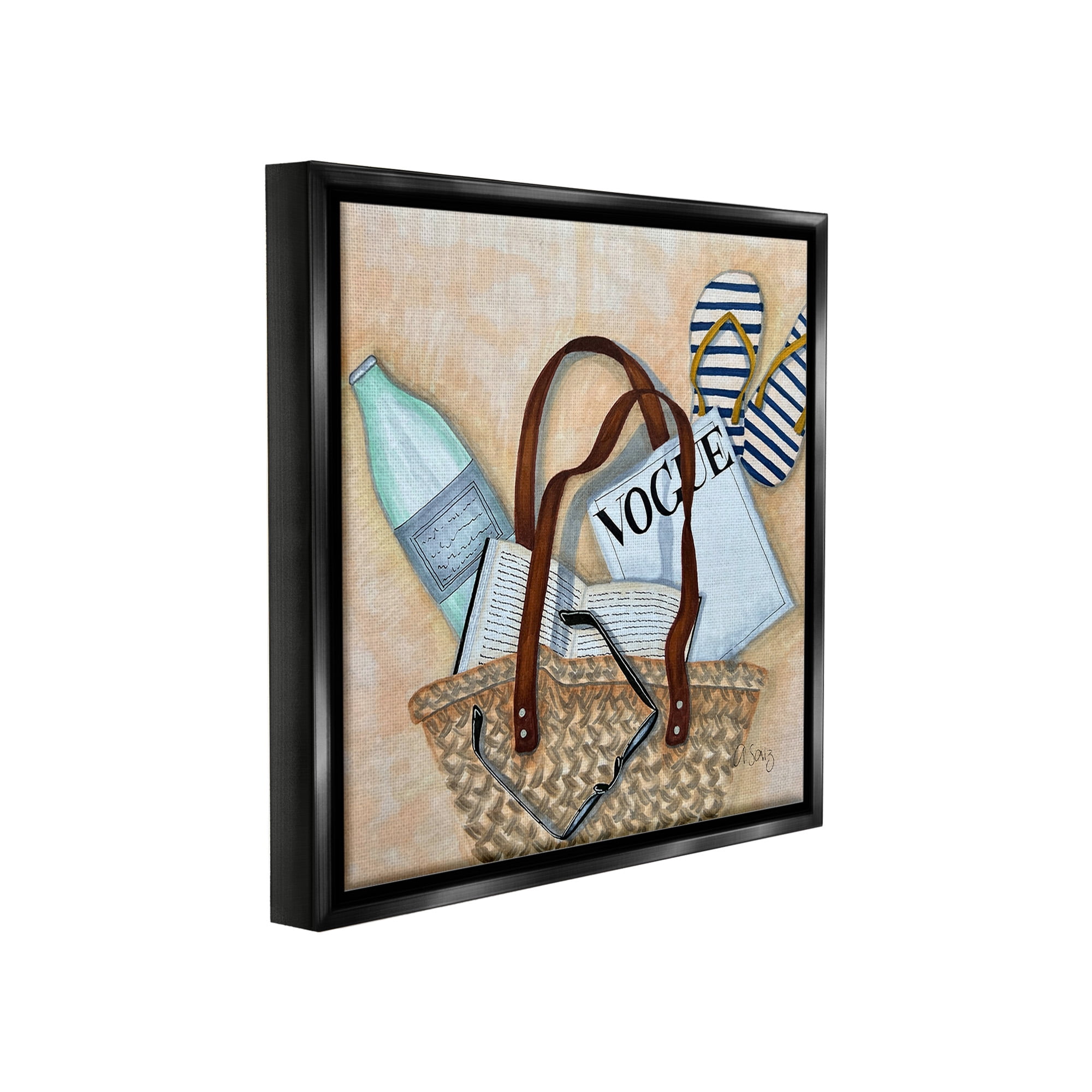 Stupell Industries Summer Beach Bag Beauty & Fashion Painting Black Floater Framed Canvas Art Print Wall Art, 25 x 25
