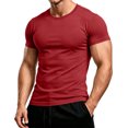 thumbnail image 2 of Mens Shirts Crewneck Short Sleeve Slim Fit T Shirts For Men Stretch Breathable Top Cozy Fitness Clothing Red S, 2 of 7