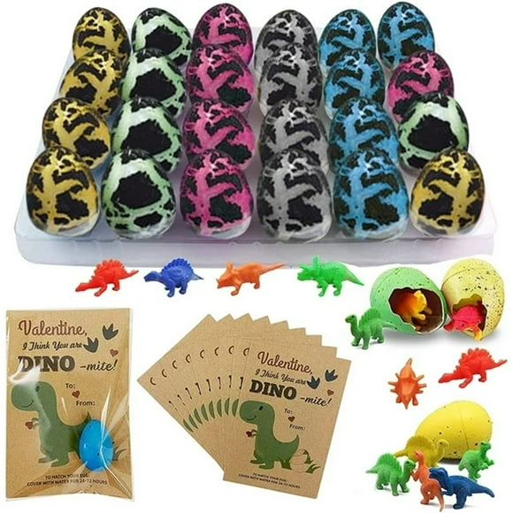 Prefilled Easter Eggs Dinosaur Egg toy Set with Valentine'S Cards Magic Growing Dino Eggs for Kids Fun and Educational Gift Pack, The Ideal Easter Gift(Multicolor)