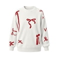 thumbnail image 6 of Winter Sweaters for Girl Cozy Thermal Long Sleeve Crew Neck Cute Bow Printed Pullover Sweater for Daily Casual Family Gathering Wear White 15-16 Years, 6 of 7