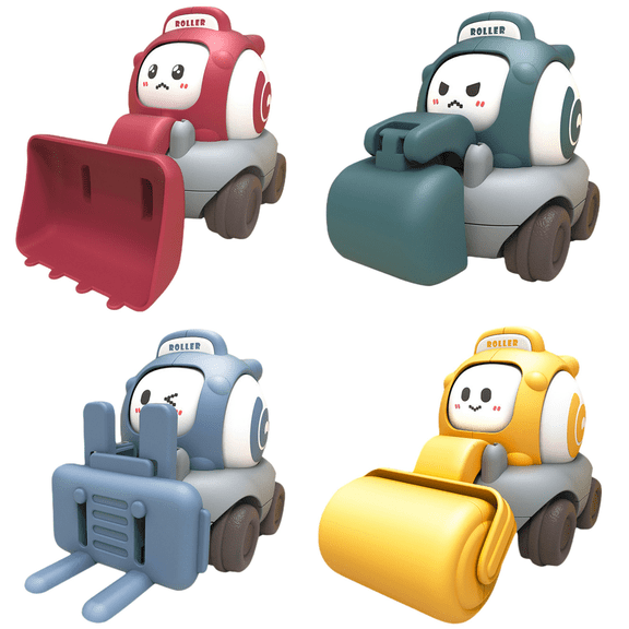 EazyTech Inertial Sliding Whistle Construction Truck Toy Set 4 Pack Interactive Face-Changing Engineering Vehicle with Sound Effects, Auditory & Breath Training, Educational Gift for Kids Ages 3