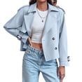 thumbnail image 3 of Double Breasted Women Solid Color Casual Crop Trench Coat Lady Office Jacket with Pocket, 3 of 6