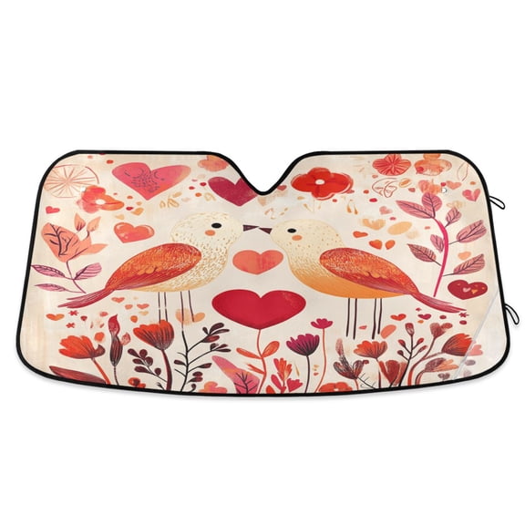 Lovebirds with Flowers Vines Hearts Car Windshield Sun Shade Foldable Car Front Window Visor Heat and UV Protection 53x23.5