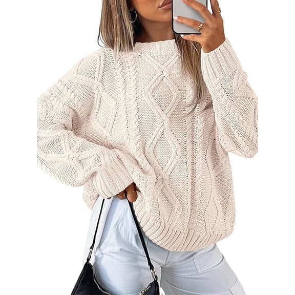 UZMOG Sweaters for Women, Oversized Cable Knit Crewneck Sweaters
