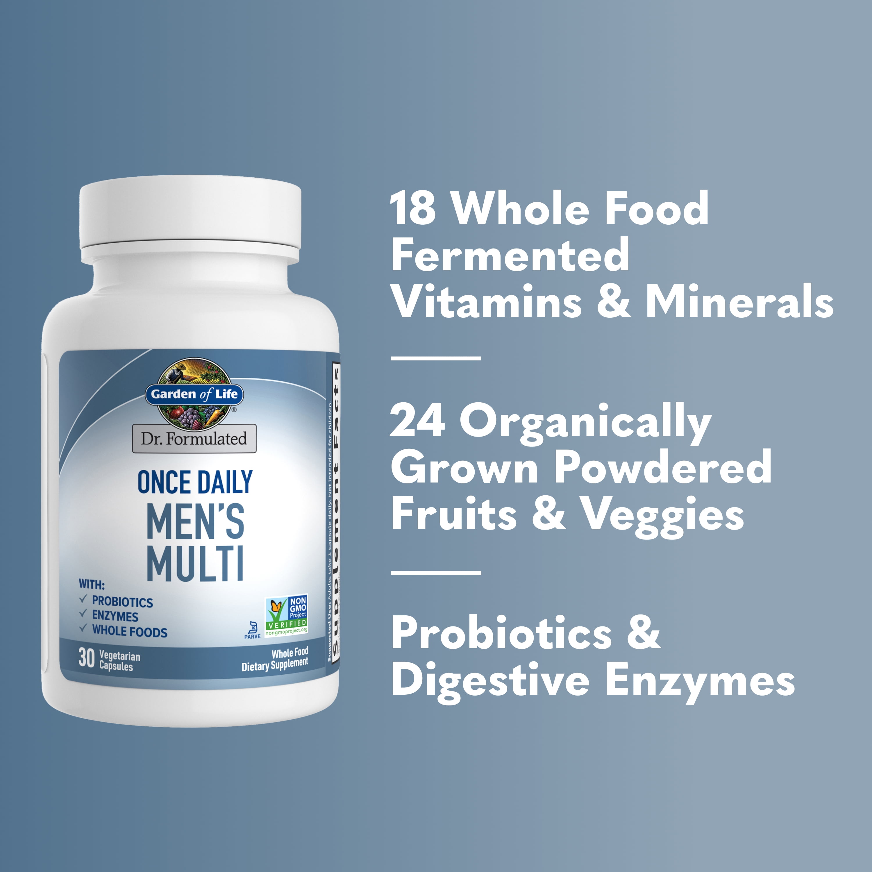 (3 pack) Garden of Life Dr. Formulated Once Daily Men’s Health Fermented Multivitamin with Wholefoods, Probiotics, Enzymes, and Immune Support, Vegetarian and Gluten Free, 30 Capsules​