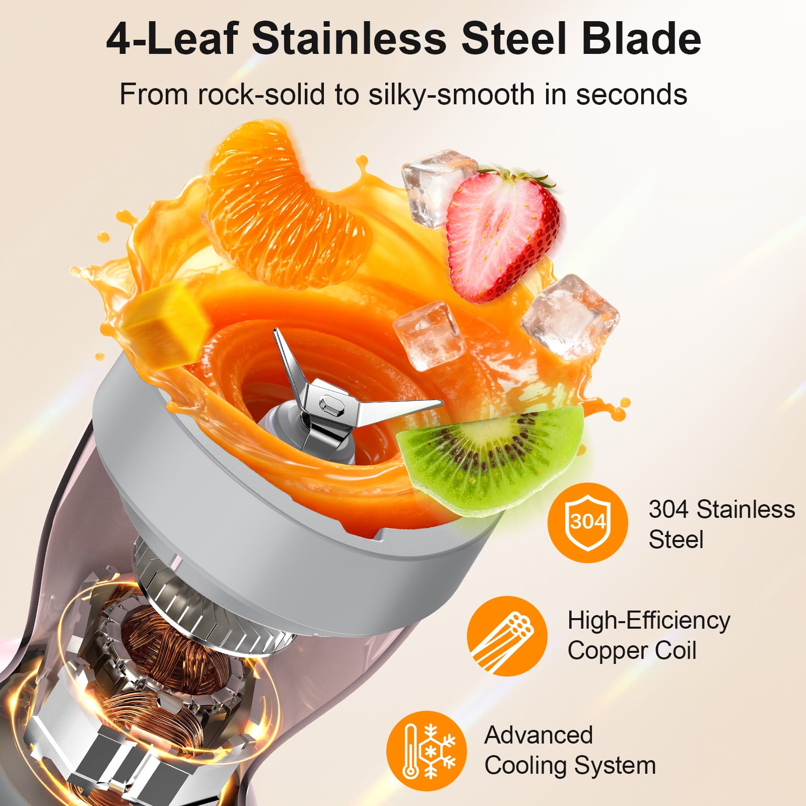 HoninJoy Portable Blender, Compact Personal Blender for-Smoothies, Shakes, Food Prep, and Frozen Blending, 20-oz. Cups and Spout Lids, Grinding Cup