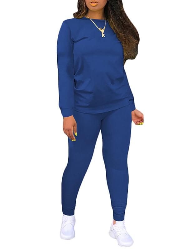 New Women Long Sleeve Pockets Printed Long Casual Sports Jumpsuit Tracksuits 2pc