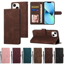 Dteck iPhone 14 Plus 6.7" Wallet Case for Men Women, PU Leather Card Holder Wristlet Lanyard Shockproof Slim Kickstand Flip Folio Business Cover Case for Apple iPhone 14 Plus 6.7 inch 2022, Coffee