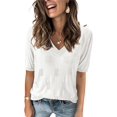 thumbnail image 1 of Arach&Cloz Women's V-Neck Short Sleeve Special Rib Knitted Pattern Casual Tops Sweater Spring Summer 2025, 1 of 5