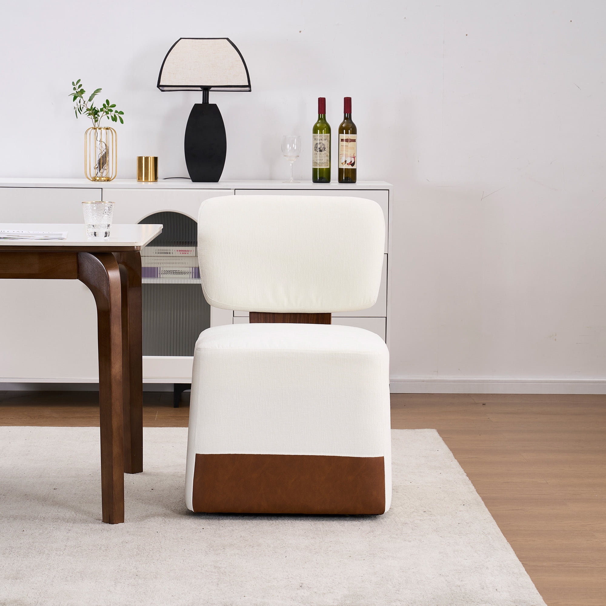 Jopath Modern Rolling Side Chair, Armless Dining Chair Linen Upholstered Dining Chair With Casters And Comfortable Foam Seat, 1-Piece For Living Room, Office, Bedroom