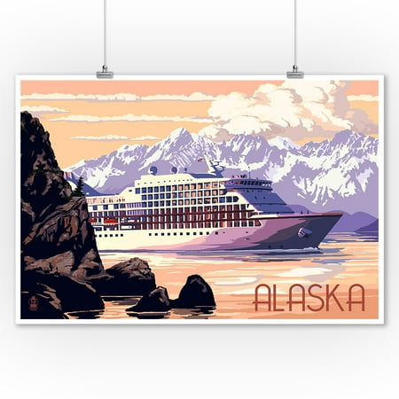Alaska - Cruise Ship & Sunset - Lantern Press Poster (9x12 Art Print, Wall Decor Travel