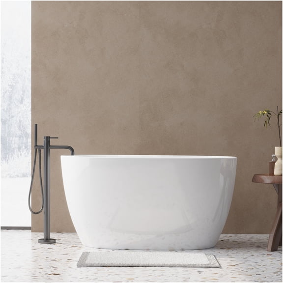 JERFIT 59" Gloss White Freestanding Soaking Bathtub, Oval Acrylic Tub with Chrome Overflow & Drain, Non-Slip Bottom, Easy Install