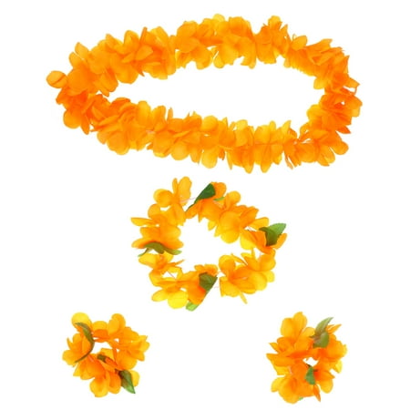 

Garland Summer Hawaii Bracelets Wearing Set Hawaiian Flower Silk Simulated Luau Party Tropical Vacation Ocean Beach