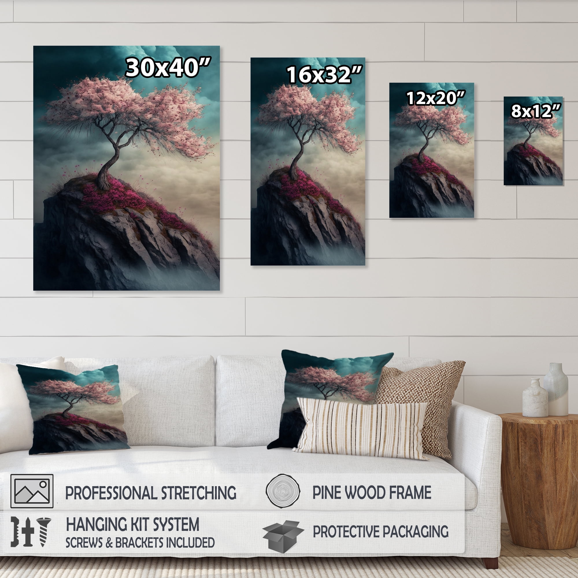 Designart Mountain Top Cherry Blossom IV Canvas Wall Art