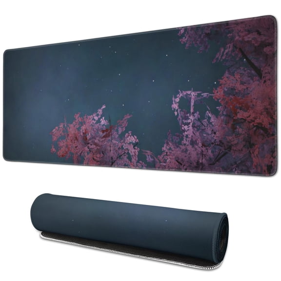 Cherry Blossoms At Night desk Mouse Padwaterproofnon Slip for Office Home Work GamingmousepadRubber Base Mousepad with Stitched Edges 31.5x11.8inches
